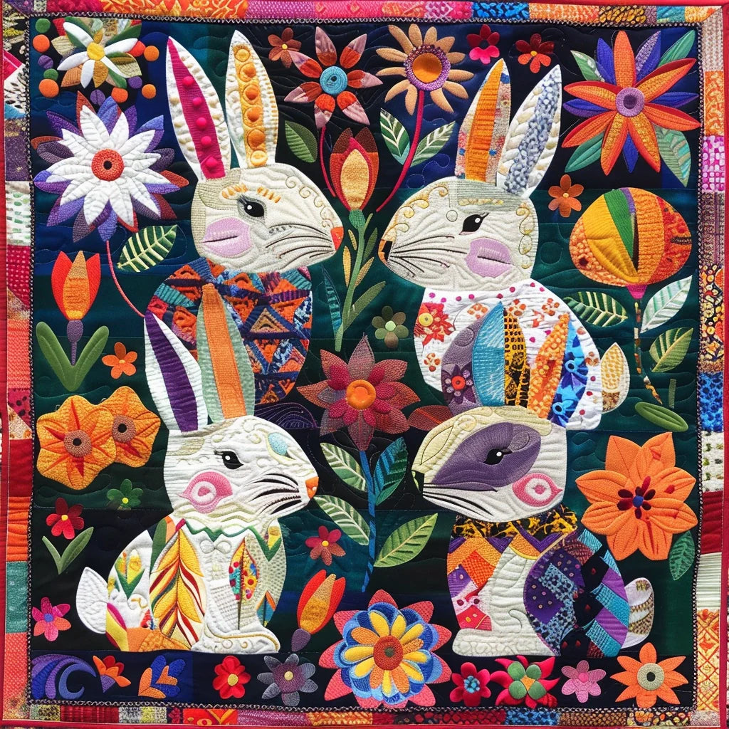 Bunny Quilted Placemats Vibrant Bunny Patchwork Table Mat Easter Gift For Grandma - Tradiviet