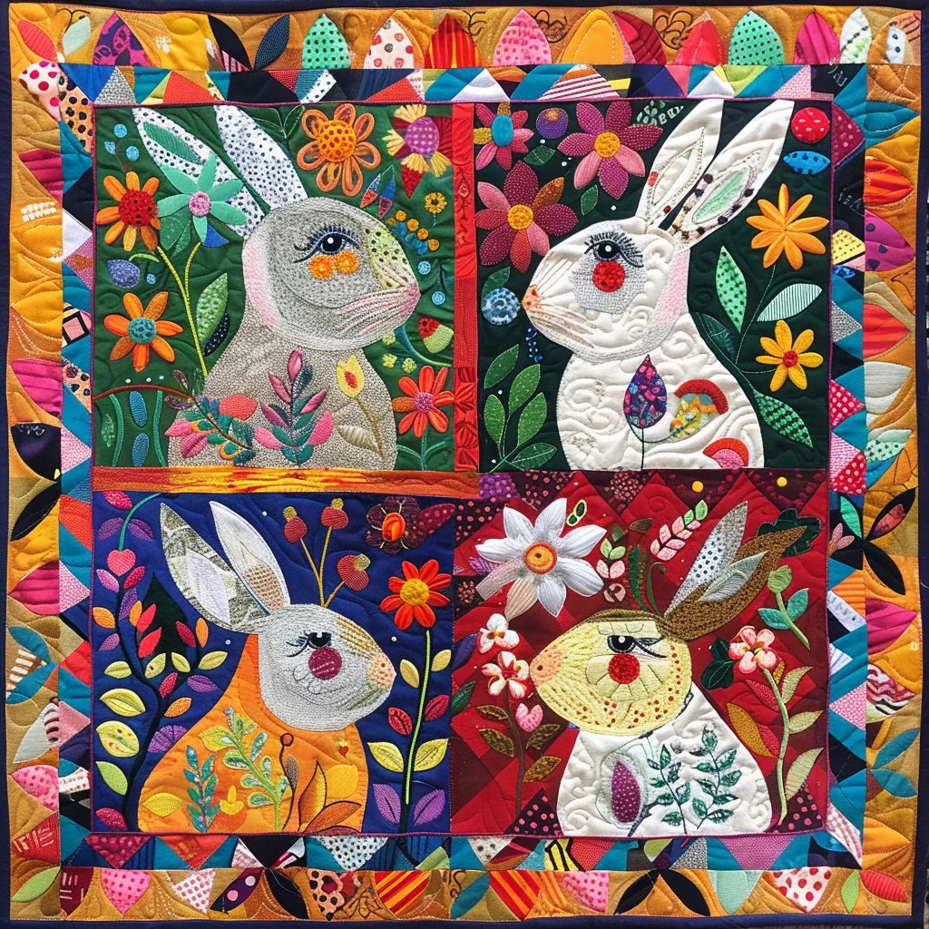 Bunny Quilted Placemats Vibrant Bunny Patchwork Table Mat Easter Gift For Mom - Tradiviet