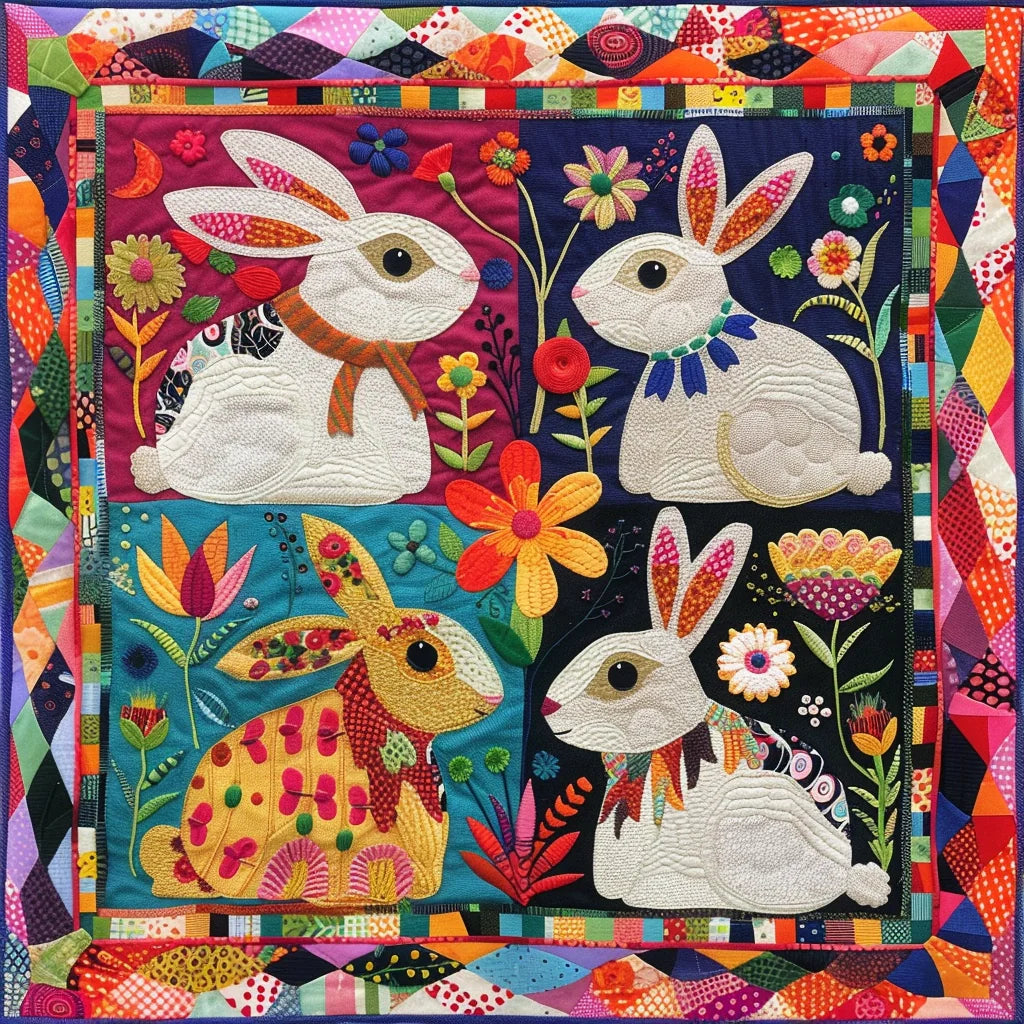 Bunny Quilted Placemats Whimsical Easter Bunny Table Decor Easter Gift For Her - Tradiviet