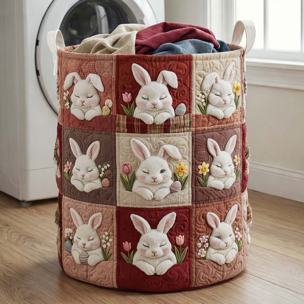 Bunny Serenity Quilted Laundry Basket Best Laundry Hamper Presents For Sister In Law - Tradiviet