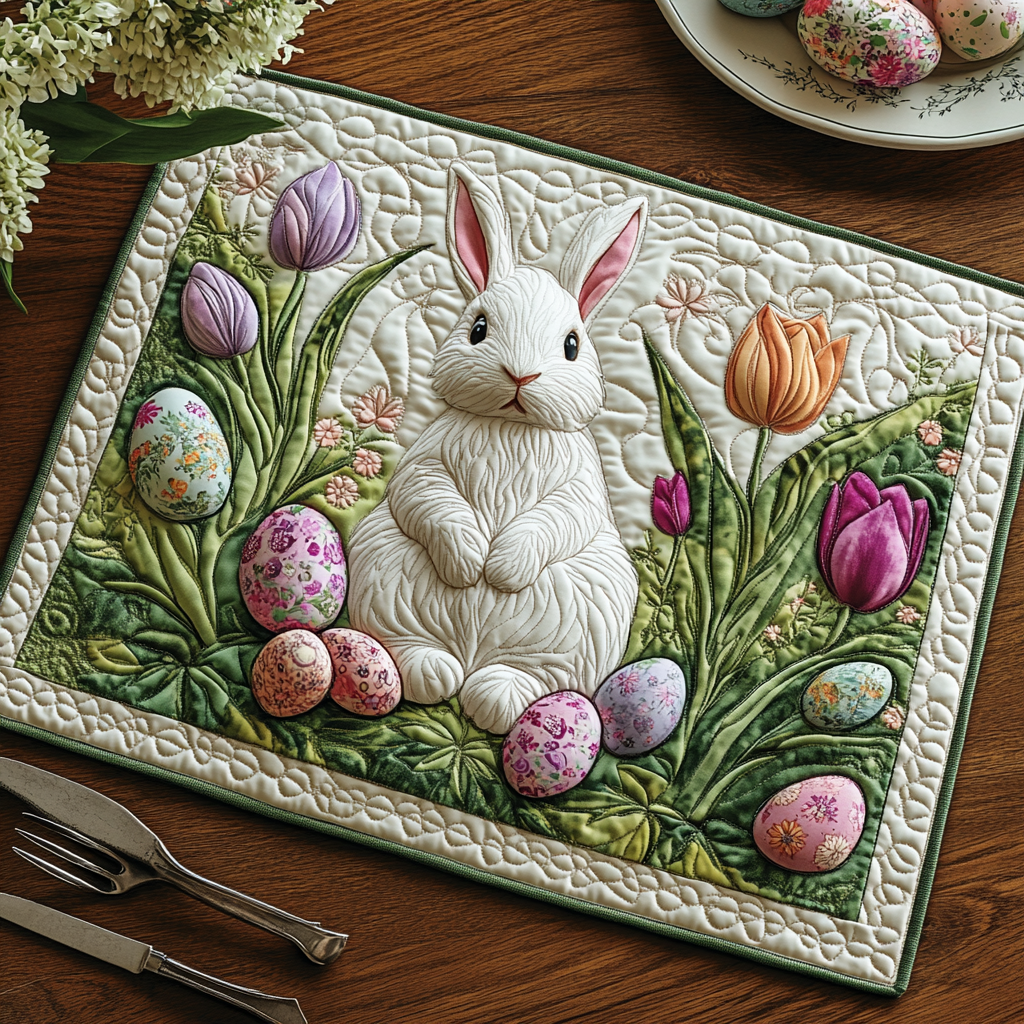 Bunny Trail Quilted Placemat Spring Festival Easter Table Decor Easter Gift For Grandma - Tradiviet
