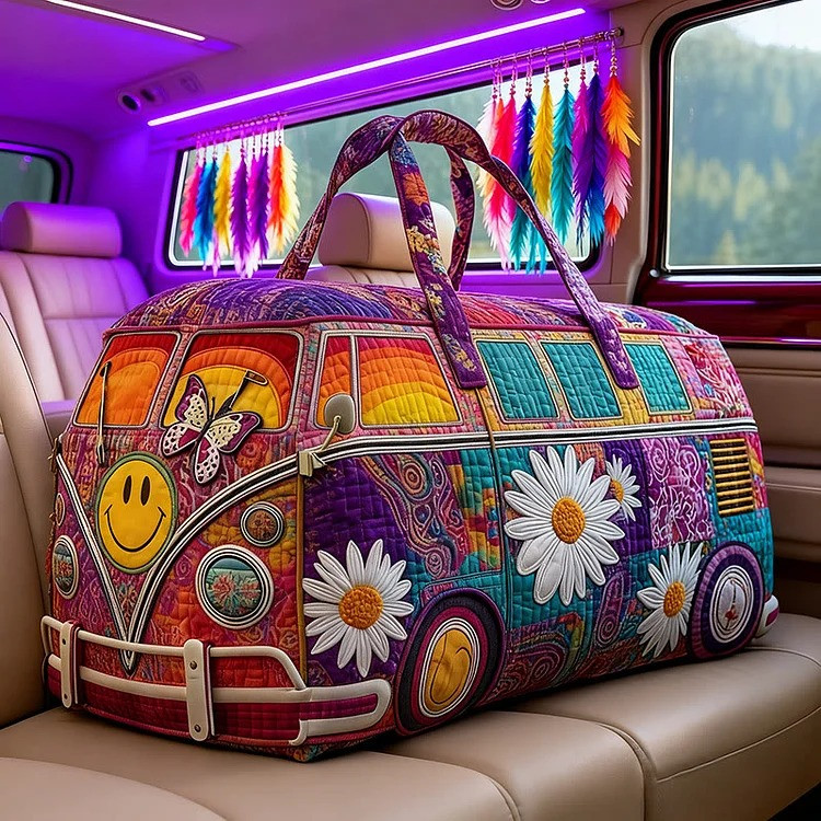 Butterflies And Flowers Quilted Duffle Bag Retro Van Life Bag Gift For Camper Lovers - Tradiviet