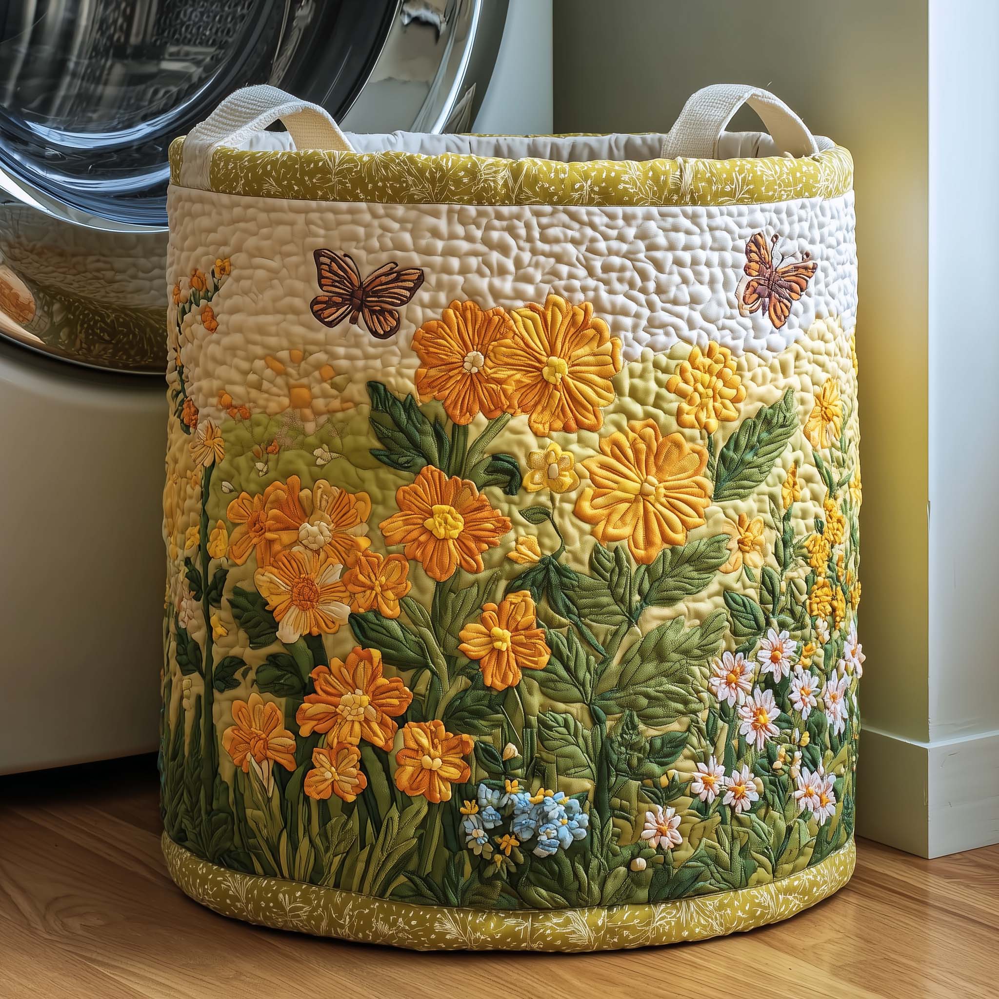 Butterfly Bloom Quilted Laundry Basket Washroom Decor Baskets Presents For Sister - Tradiviet
