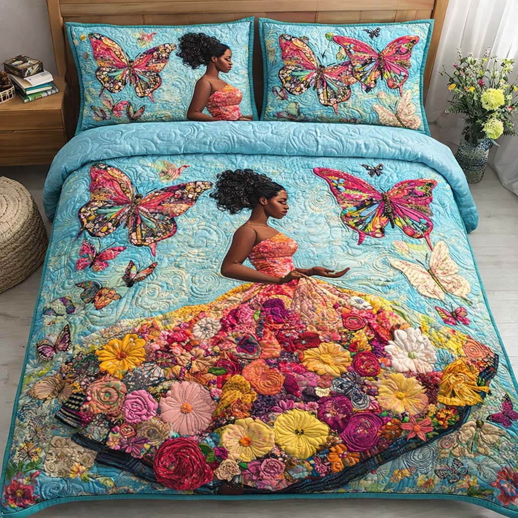 Butterfly Fantasy Quilted Bedding Set Holiday Home Decor Best Butterfly Presents For Women - Tradiviet