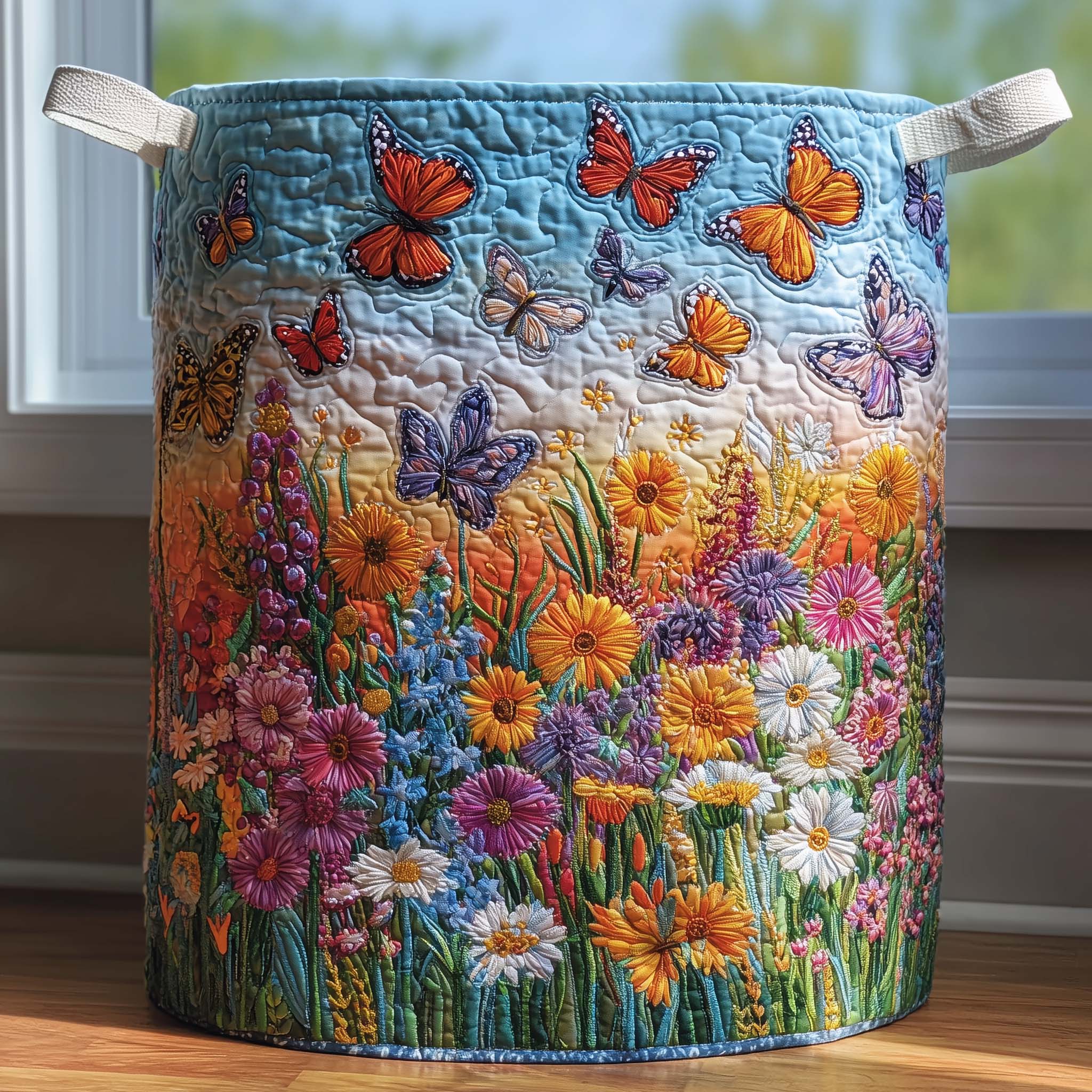 Butterfly Field Quilted Laundry Basket Washroom Decor Baskets Mothers Day Ideas - Tradiviet