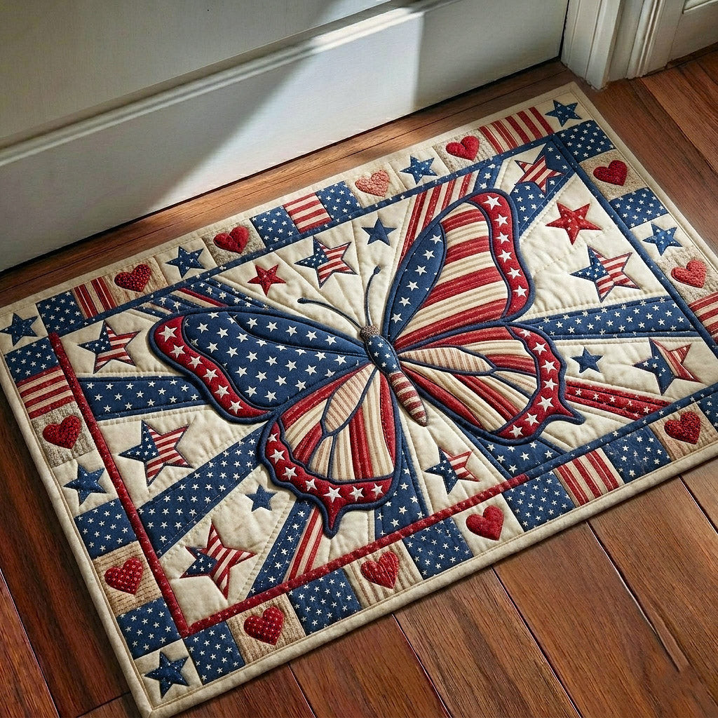 Butterfly Flag Doormat Patriotic American Flag Butterfly Decor Independence Day Gift - Tradiviet