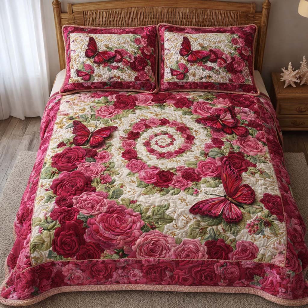 Butterfly Garden Quilted Bedding Set Holiday House Decorations Butterfly Lover Gifts For Women - Tradiviet