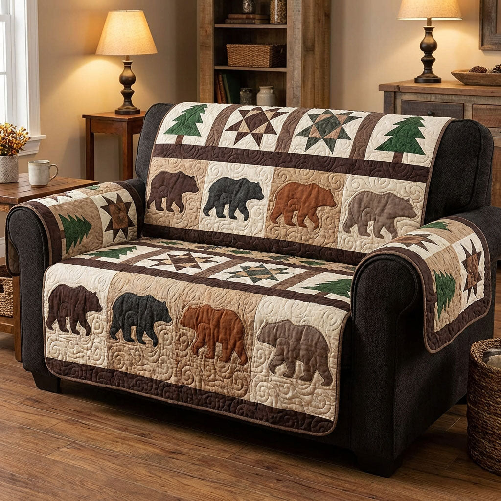 Cabin Bear Quilted Sofa Cover Rustic Lodge Bear Design Gift For Hunters