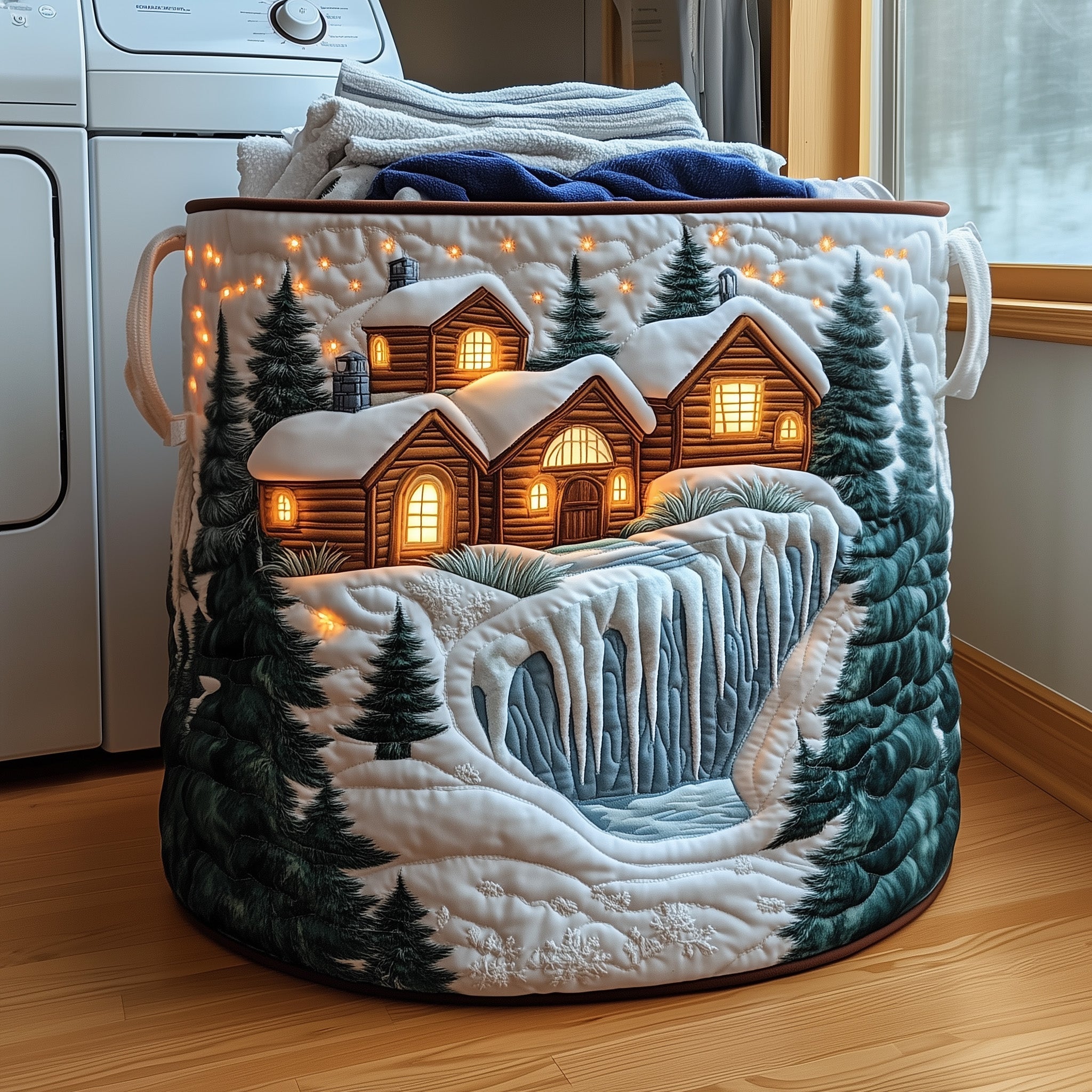 Cabin Log Quilted Laundry Basket Holiday Room Decor Good Fathers Day Gifts - Tradiviet