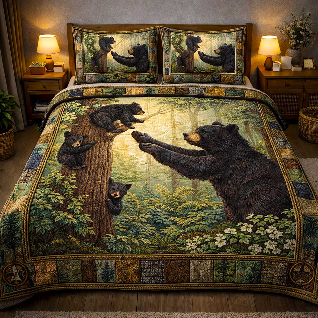Cabin Wilderness Quilted Bedding Set Autumn Inspired Bedroom Cozy White Cabin Gift For Winter - Tradiviet