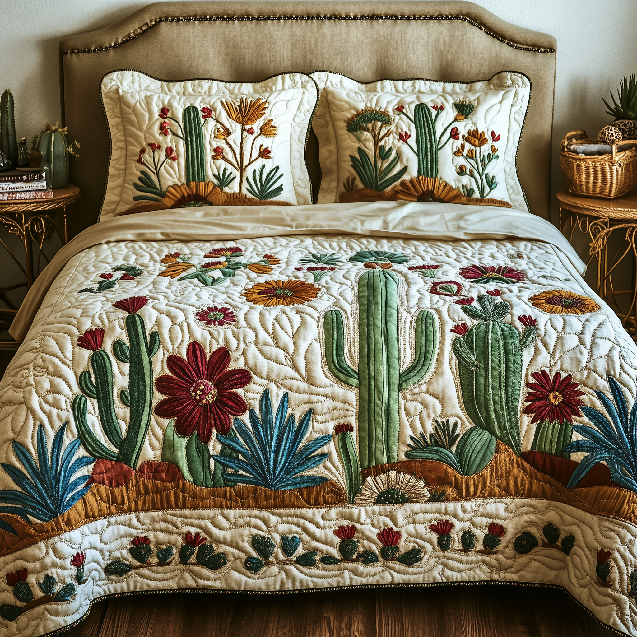 Cactus Festival Quilted Bedding Set Holiday Decorations Cactus Gifts For Her - Tradiviet