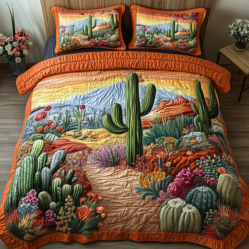 Cactus Haven Quilted Bedding Set Holiday Home Decor Christmas Cactus Gift - Tradiviet