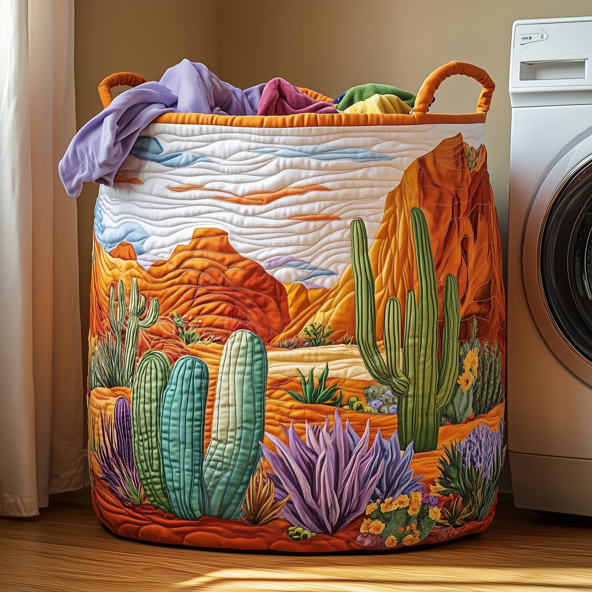 Cactus Heaven Quilted Laundry Basket Washroom Decor Basket Great Father's Day Gifts - Tradiviet