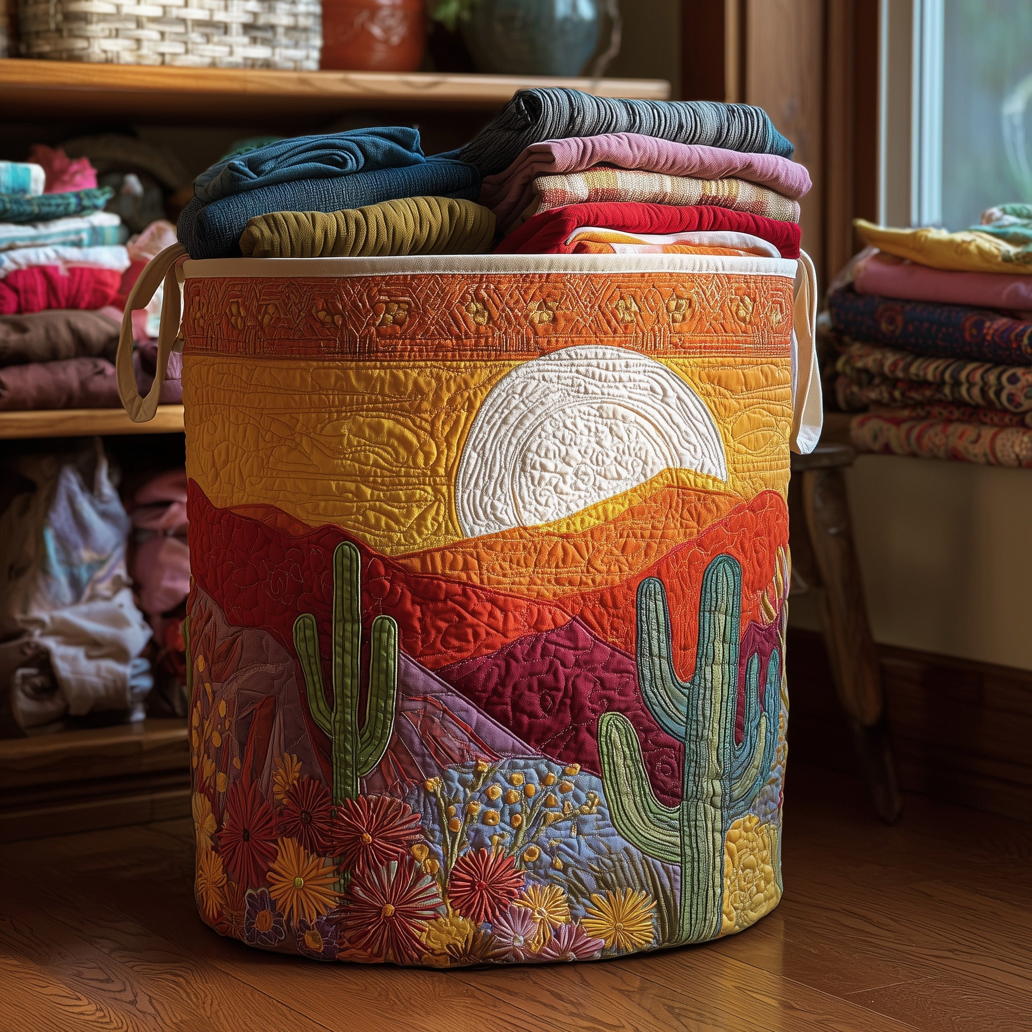 Cactus Sunset Quilted Laundry Basket Adorable Laundry Basket Best Gifts For Dad - Tradiviet