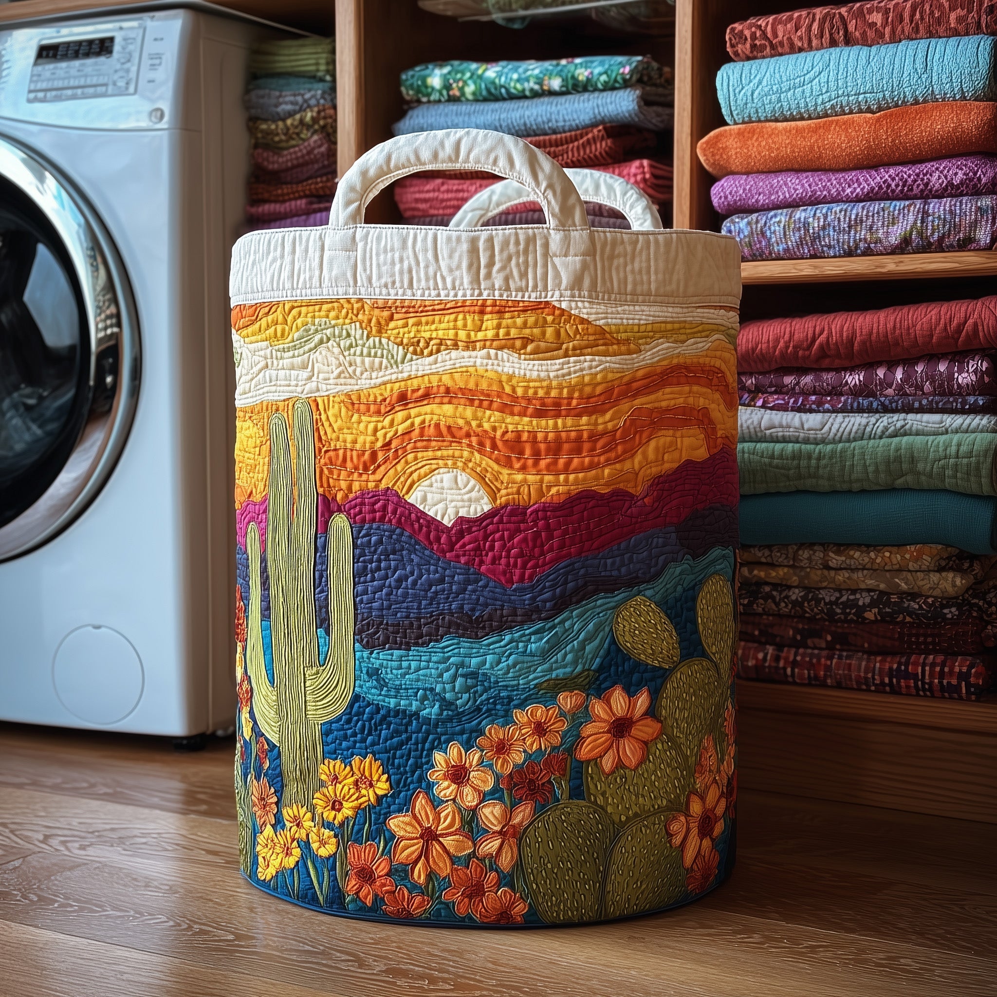 Cactus Sunset Quilted Laundry Basket Aesthetic Storage Baskets Mothers Day Present Ideas - Tradiviet
