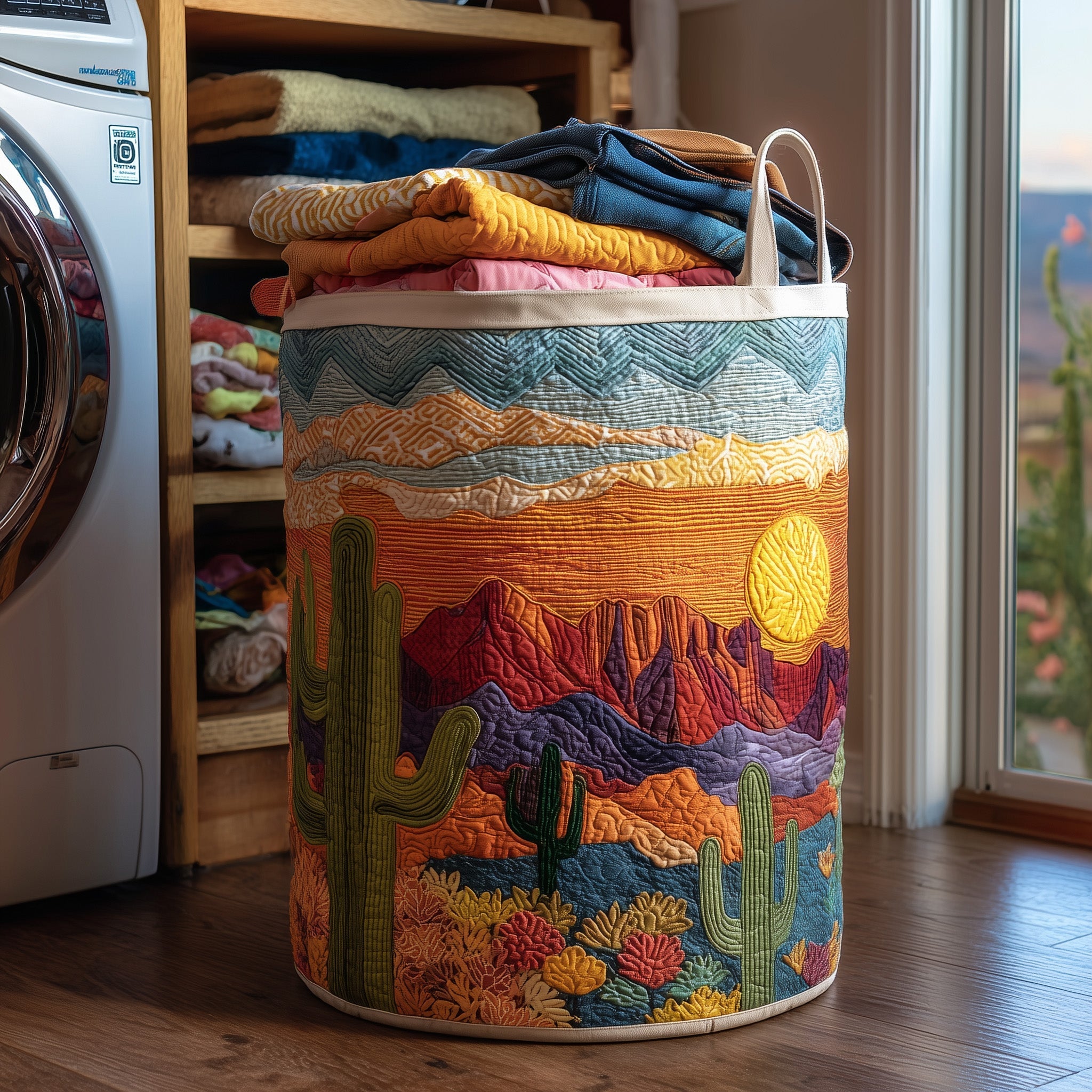 Cactus Sunset Quilted Laundry Basket Cute Storage Baskets Gifts For Your Sister In Law - Tradiviet