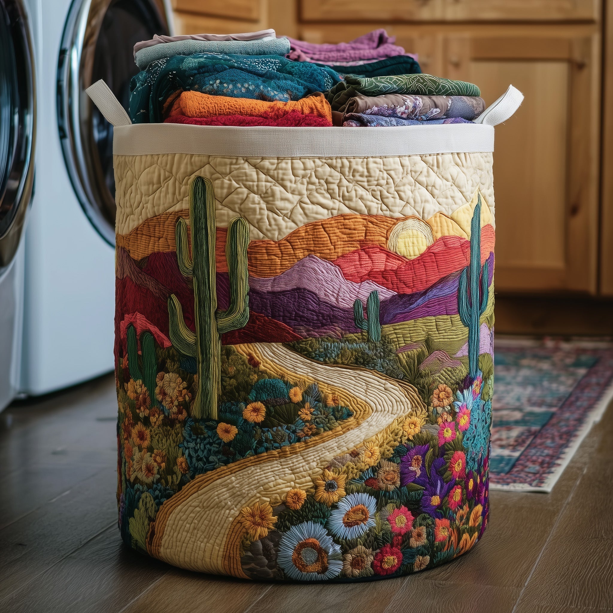 Cactus Sunset Quilted Laundry Basket Funny Baskets Dad Birthday Gifts - Tradiviet