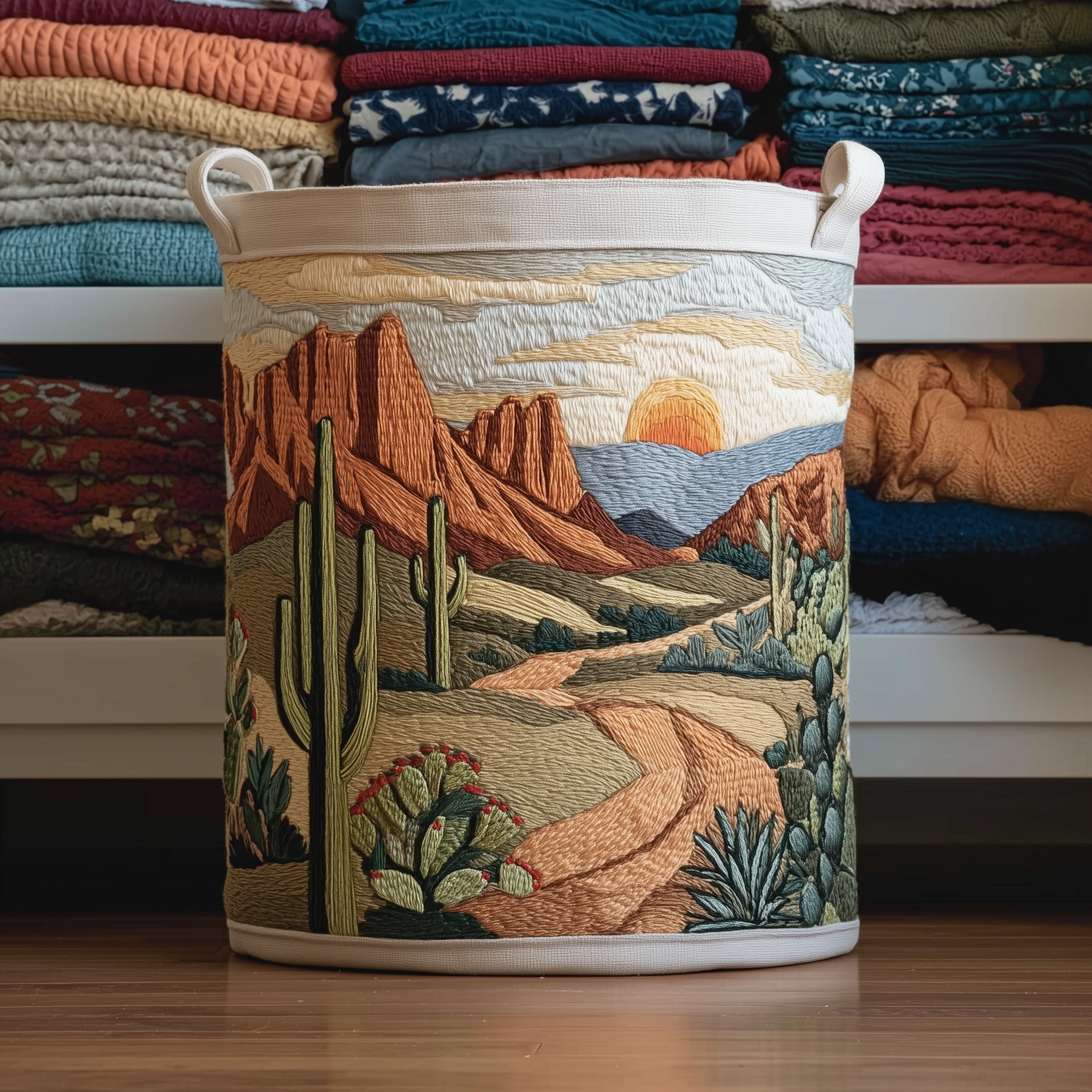 Cactus Sunset Quilted Laundry Basket Holiday Room Decor Presents For Daughter - Tradiviet