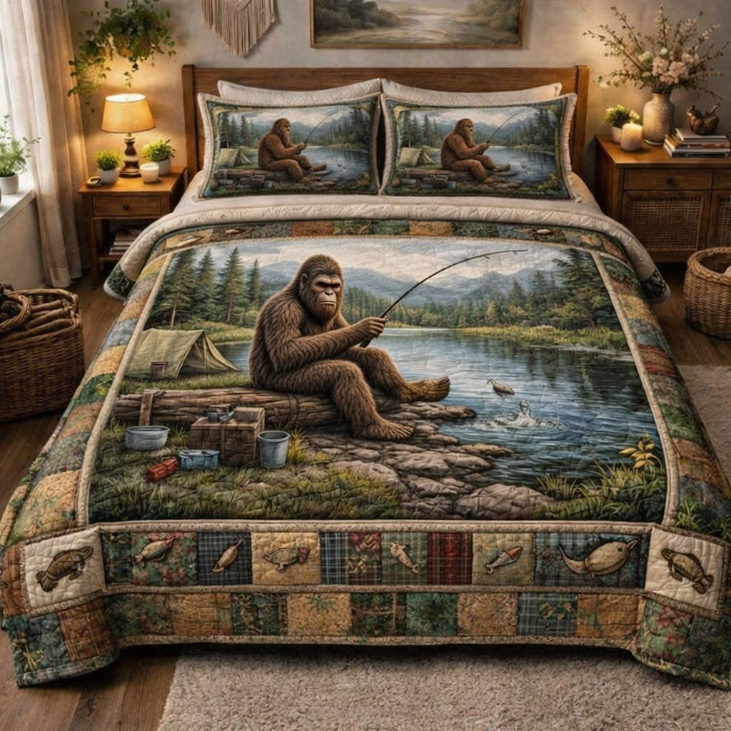 Camp Bigfoot Quilted Bedding Set Bedroom Decorations Gifts For People Who Like Bigfoot - Tradiviet