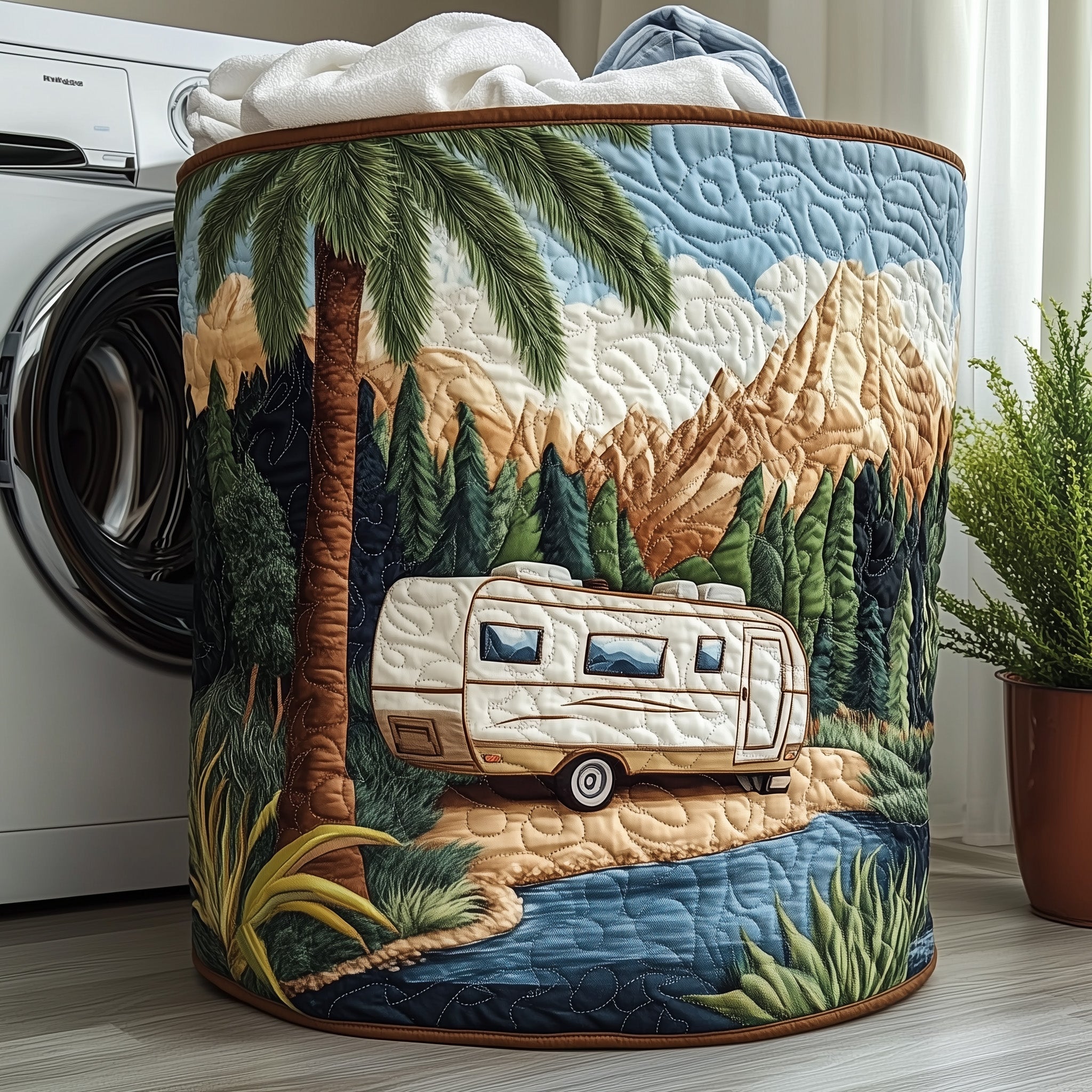 Camping Vibe Quilted Laundry Basket Nice Storage Baskets Best Father's Day Gifts - Tradiviet