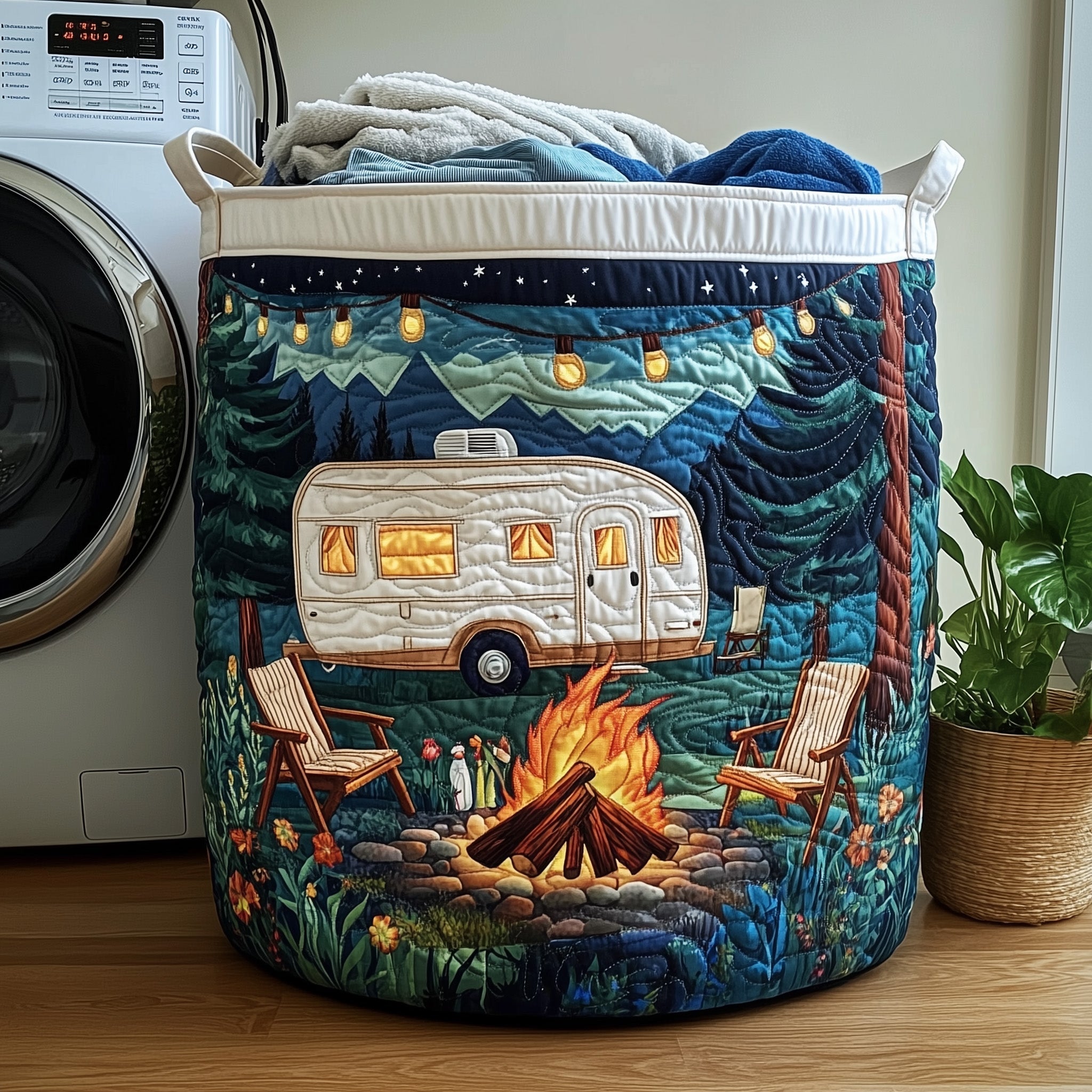 Camping Vibe Quilted Laundry Basket Washroom Decor Baskets Good Mothers Day Gifts - Tradiviet