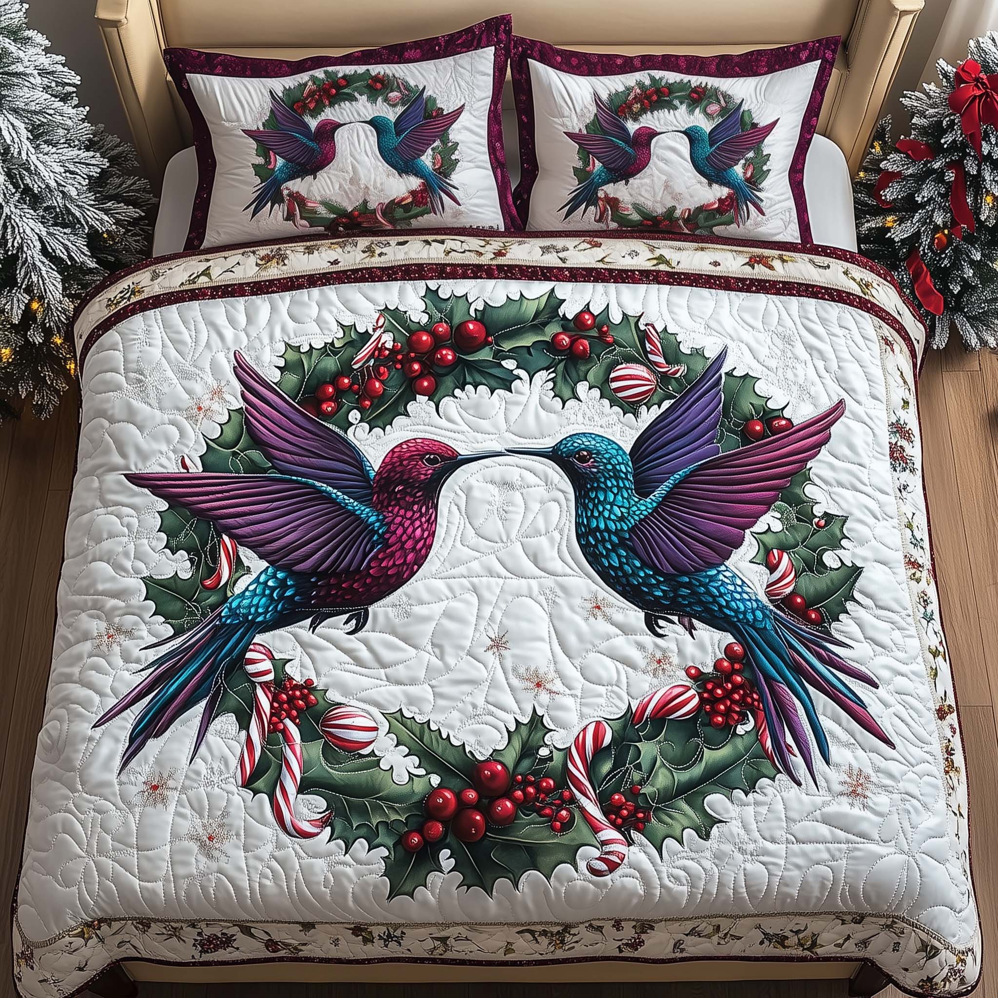 Candy Pair Quilted Bedding Set Holiday Home Decor Ideas Gift For Loved Ones - Tradiviet
