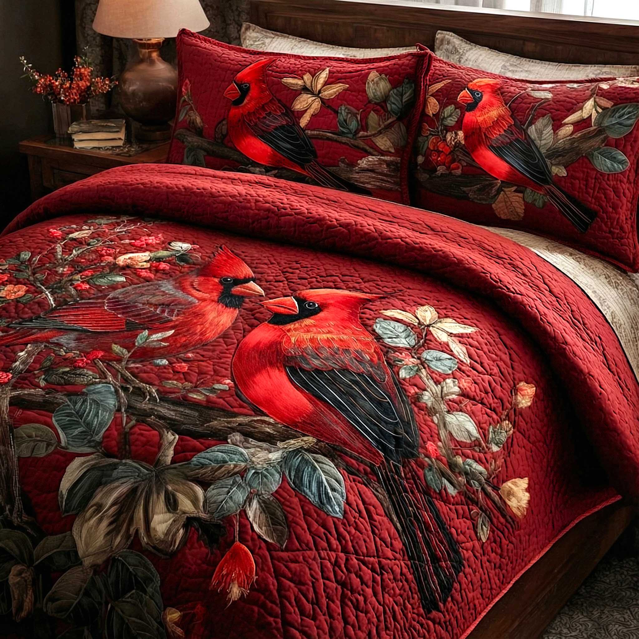 Cardinal Love Quilted Bedding Set Holiday Room Decor Mother's Day Gifts - Tradiviet