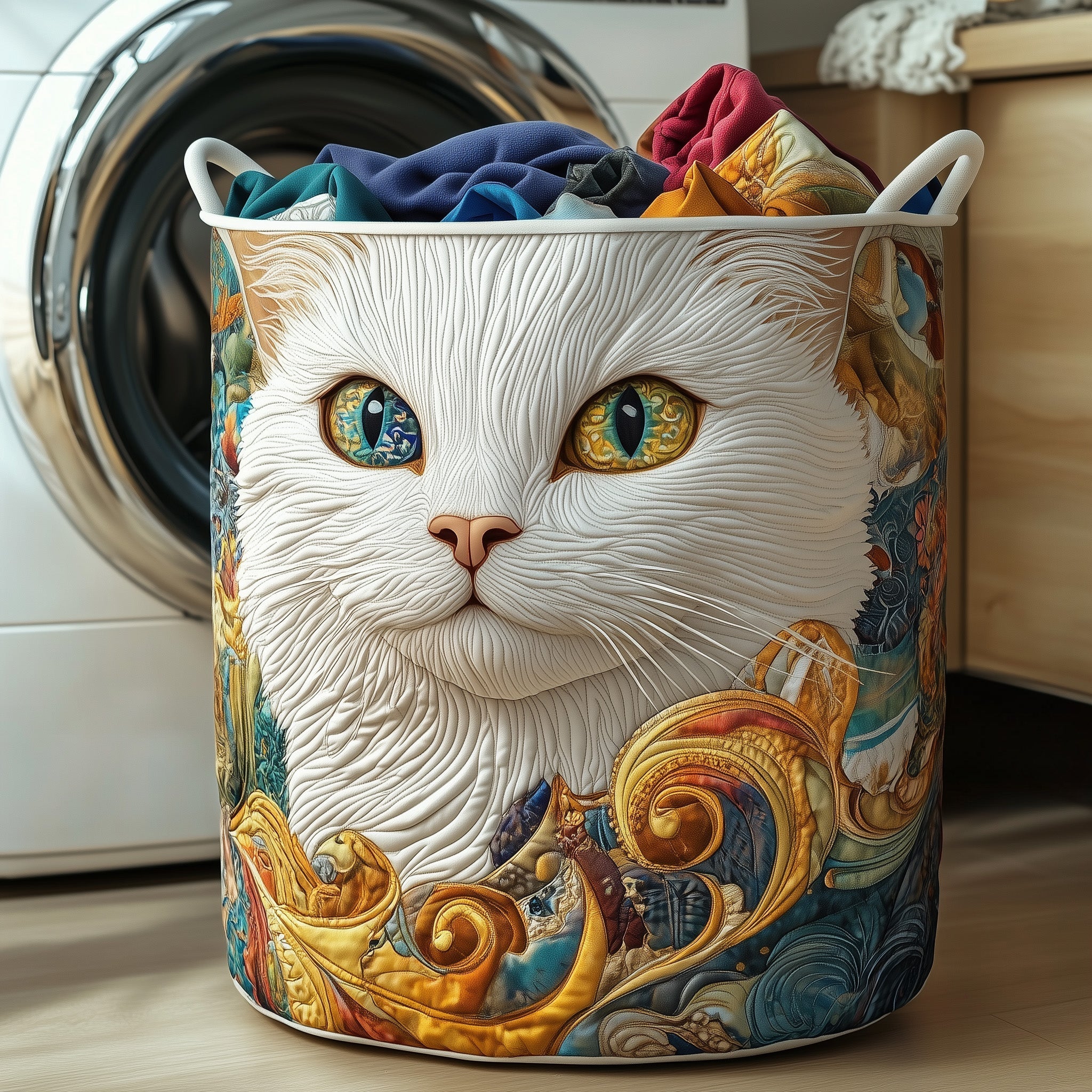 Cat Purrs Quilted Laundry Basket Best Laundry Hamper Best Mothers Day Gifts - Tradiviet