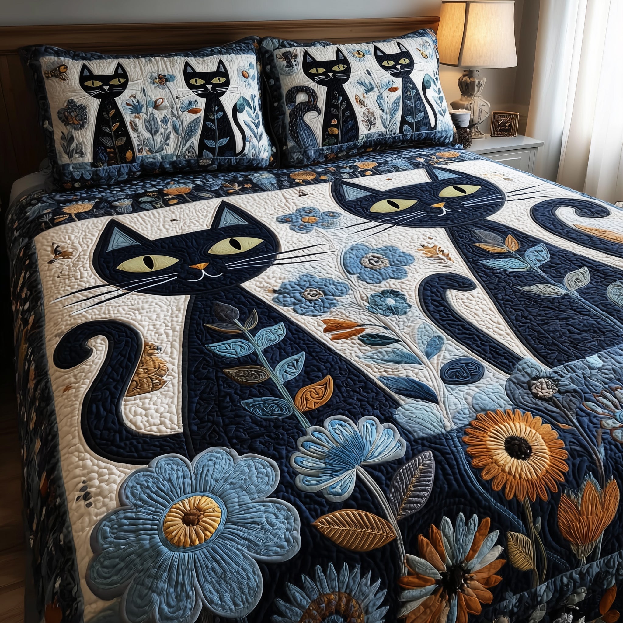 Cat Quilted Bedding Set Holiday Bedroom Decor Gifts For A Cat Lover - Tradiviet