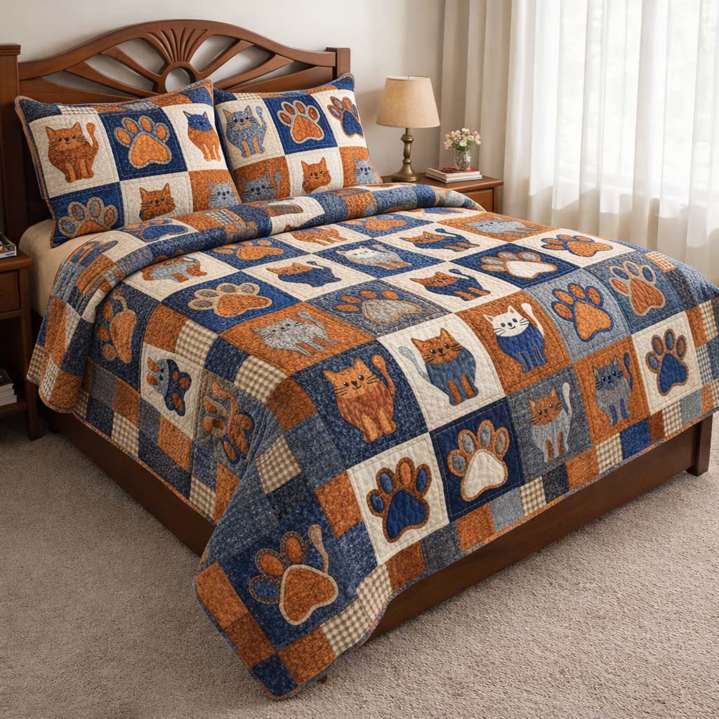 Cat Serenity Quilted Bedding Set Bed Room Decoration Gift Ideas For Cat Lovers - Tradiviet