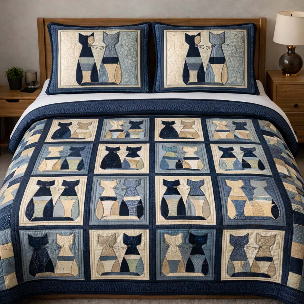 Cat Serenity Quilted Bedding Set Bedroom Decorations Cat Gifts For Cat Lovers - Tradiviet