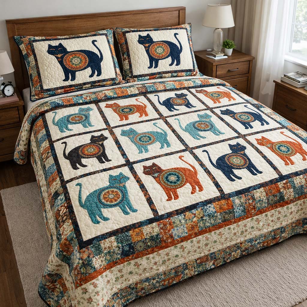 Cat Serenity Quilted Bedding Set Bedroom Decorations Presents For Cat Owners - Tradiviet