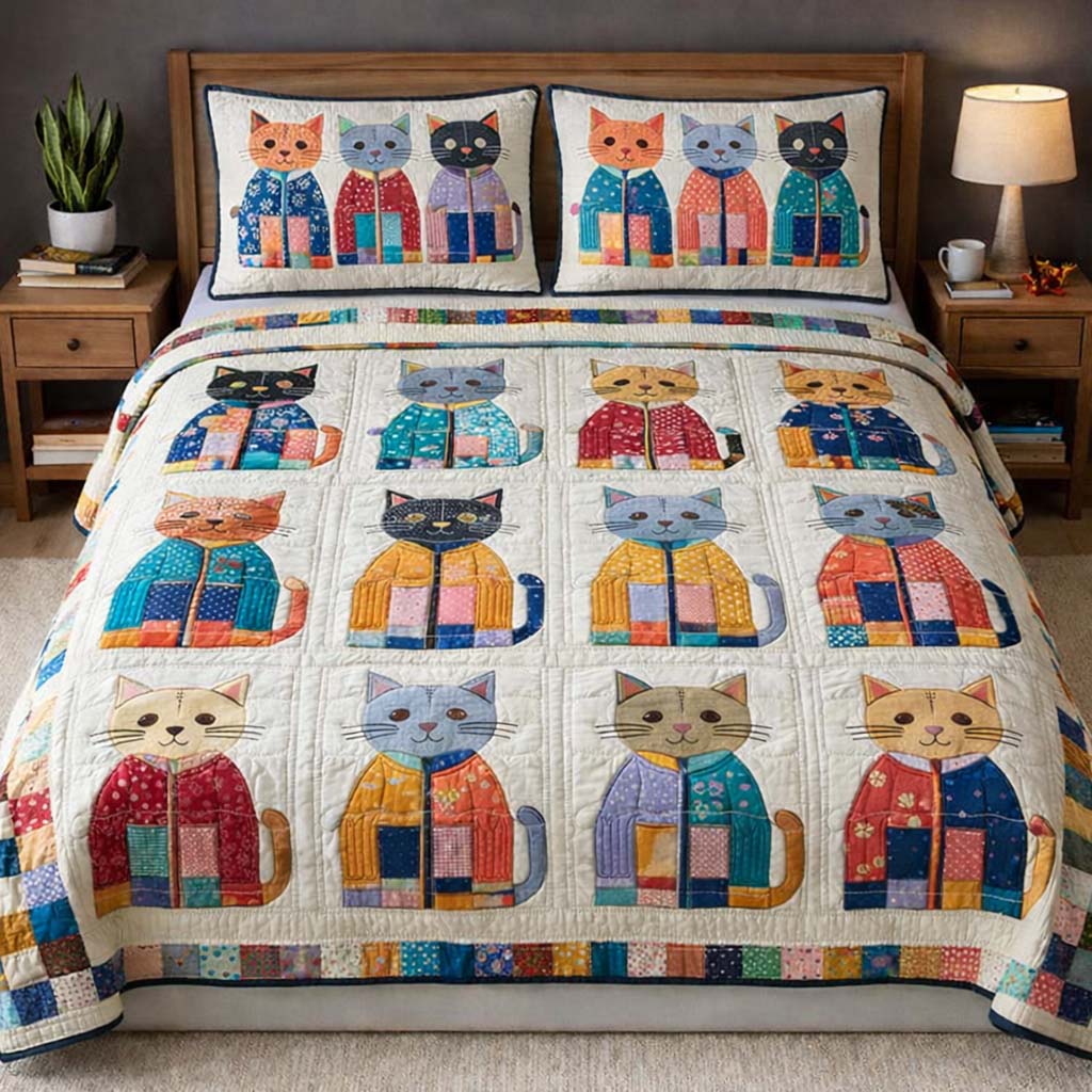 Cat Serenity Quilted Bedding Set Bohemian Bedroom Furniture Gift Idea For Cat Owner - Tradiviet