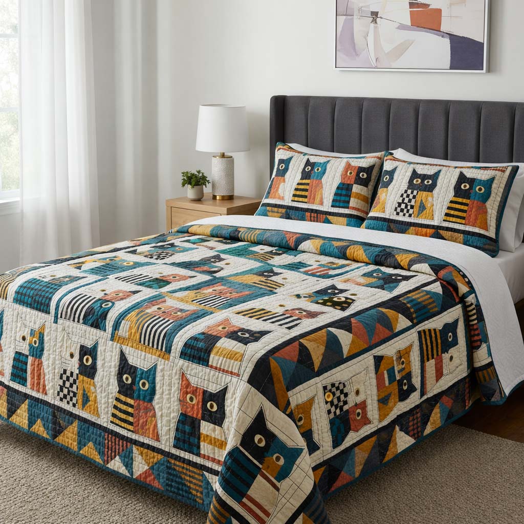 Cat Serenity Quilted Bedding Set Holiday Decorations Unique Gifts For Cat Lovers - Tradiviet