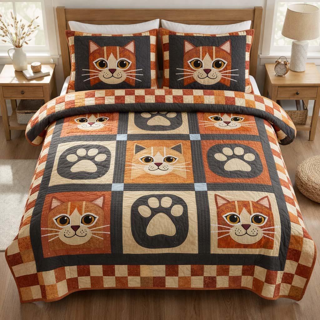 Cat Serenity Quilted Bedding Set Holiday Home Decor Cat Presents For Christmas - Tradiviet