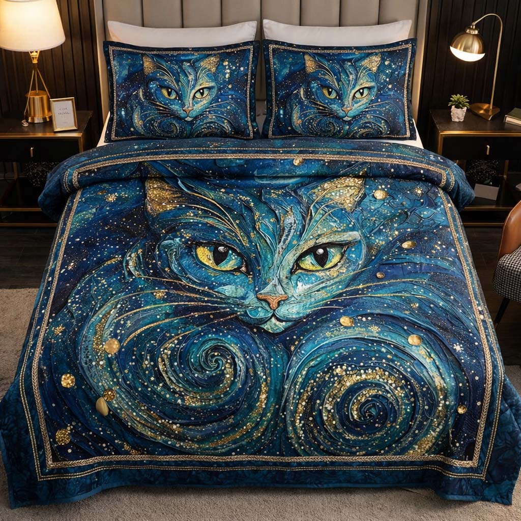 Cat Serenity Quilted Bedding Set Holiday Home Decor Gifts For Cat Owners - Tradiviet