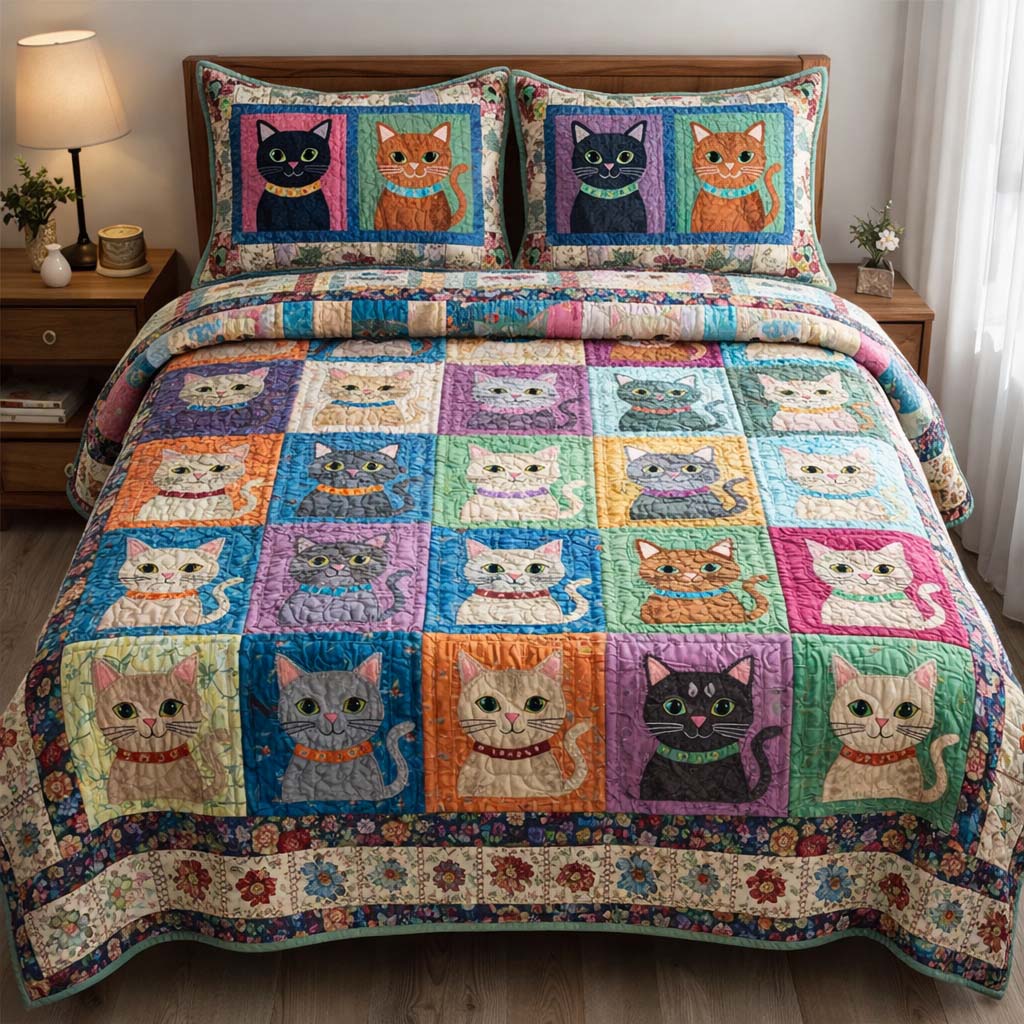 Cat Serenity Quilted Bedding Set Holiday Home Decor Ideas Cat Lovers Owners Presents - Tradiviet