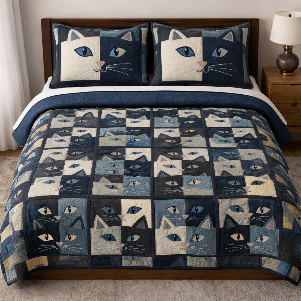 Cat Serenity Quilted Bedding Set Holiday House Decorations BrithdayGift Ideas For Cats - Tradiviet