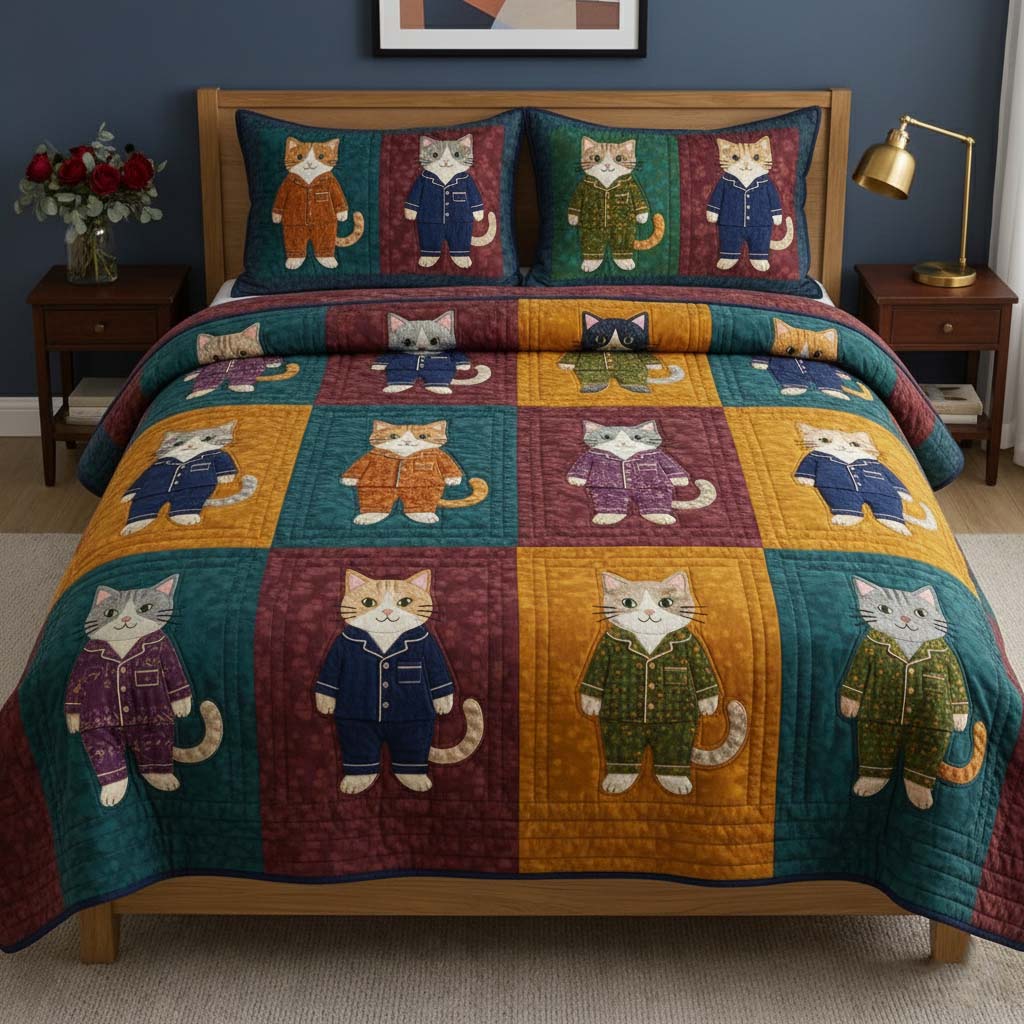 Cat Serenity Quilted Bedding Set Mens Bedroom Decor Unique Cat Gifts For Cat Lovers - Tradiviet