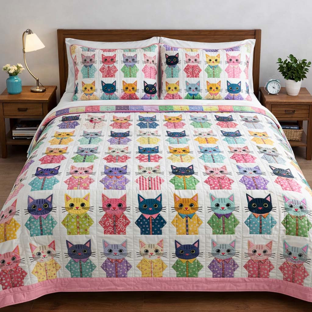 Cat Serenity Quilted Bedding Set Room Decoration Items Present Ideas For Cat Lovers - Tradiviet