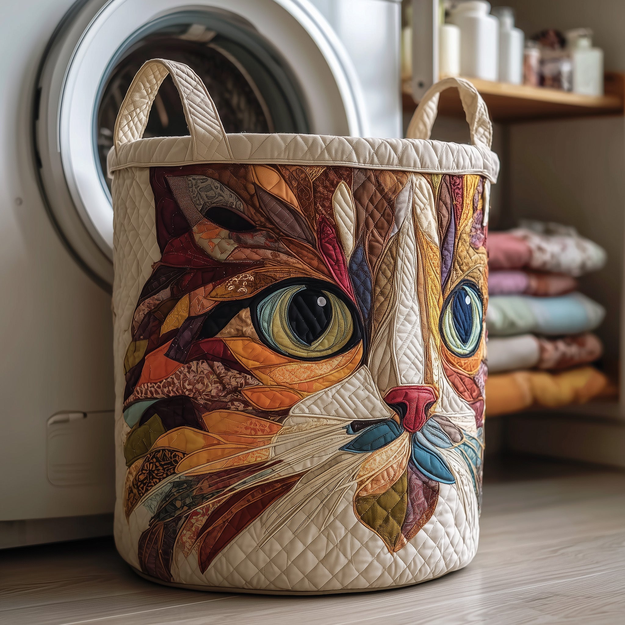 Catitude Quilted Laundry Basket Aesthetic Storage Baskets Gift For Grandma - Tradiviet
