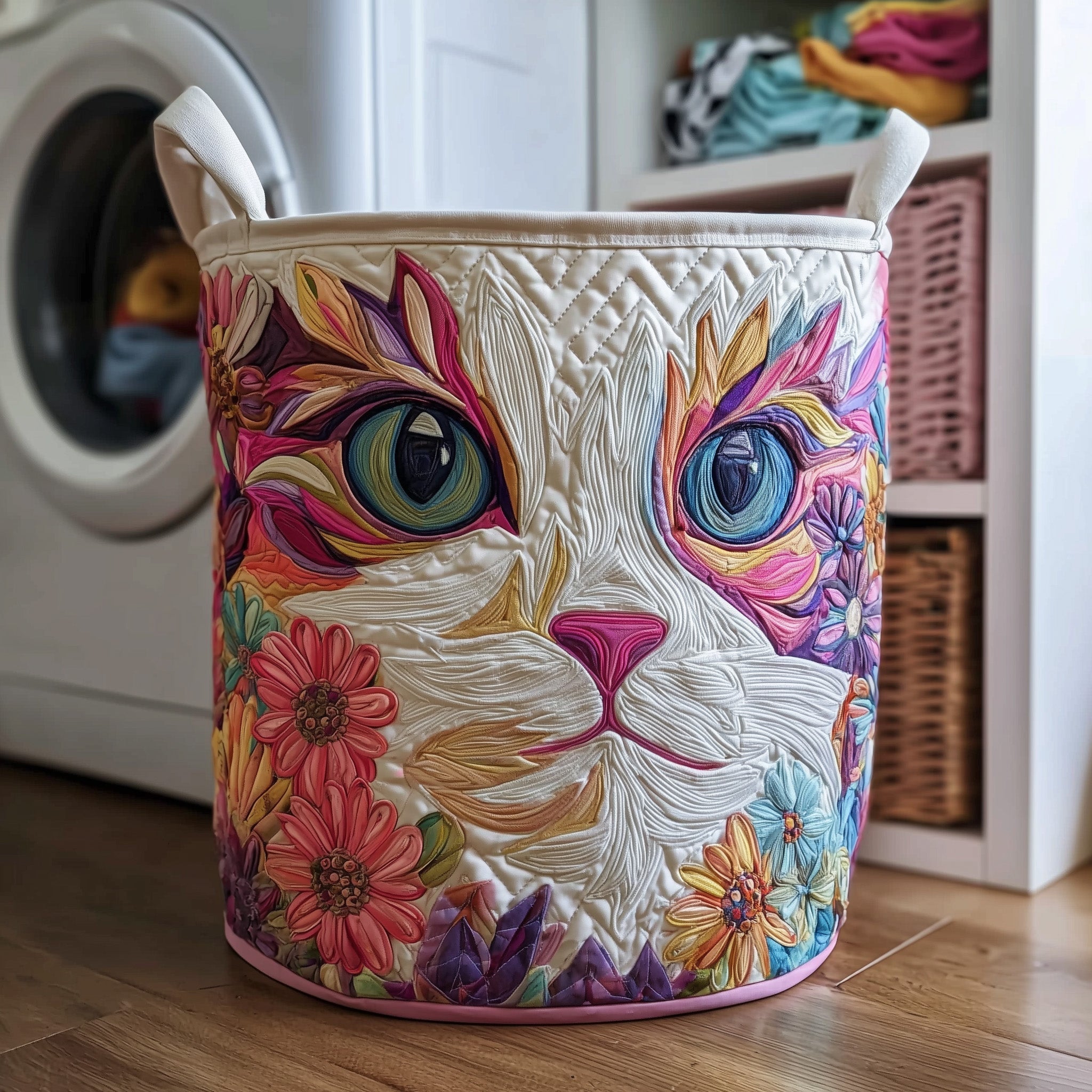 Catitude Quilted Laundry Basket Cute Storage Baskets Mother's Day Gifts For Wife - Tradiviet