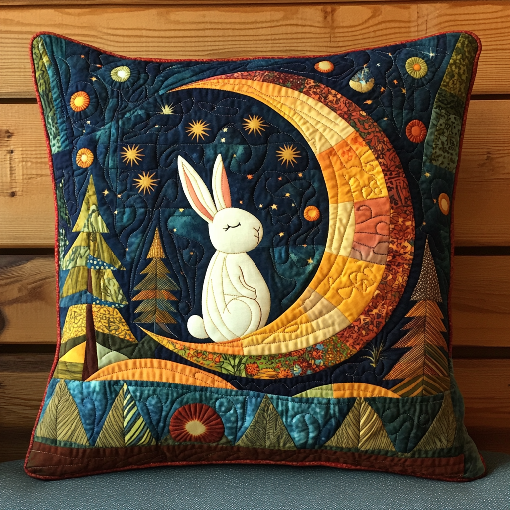 Celestial Bunny Quilted Pillow Case Easter Bunny Home Decor Cozy Gift For Her - Tradiviet