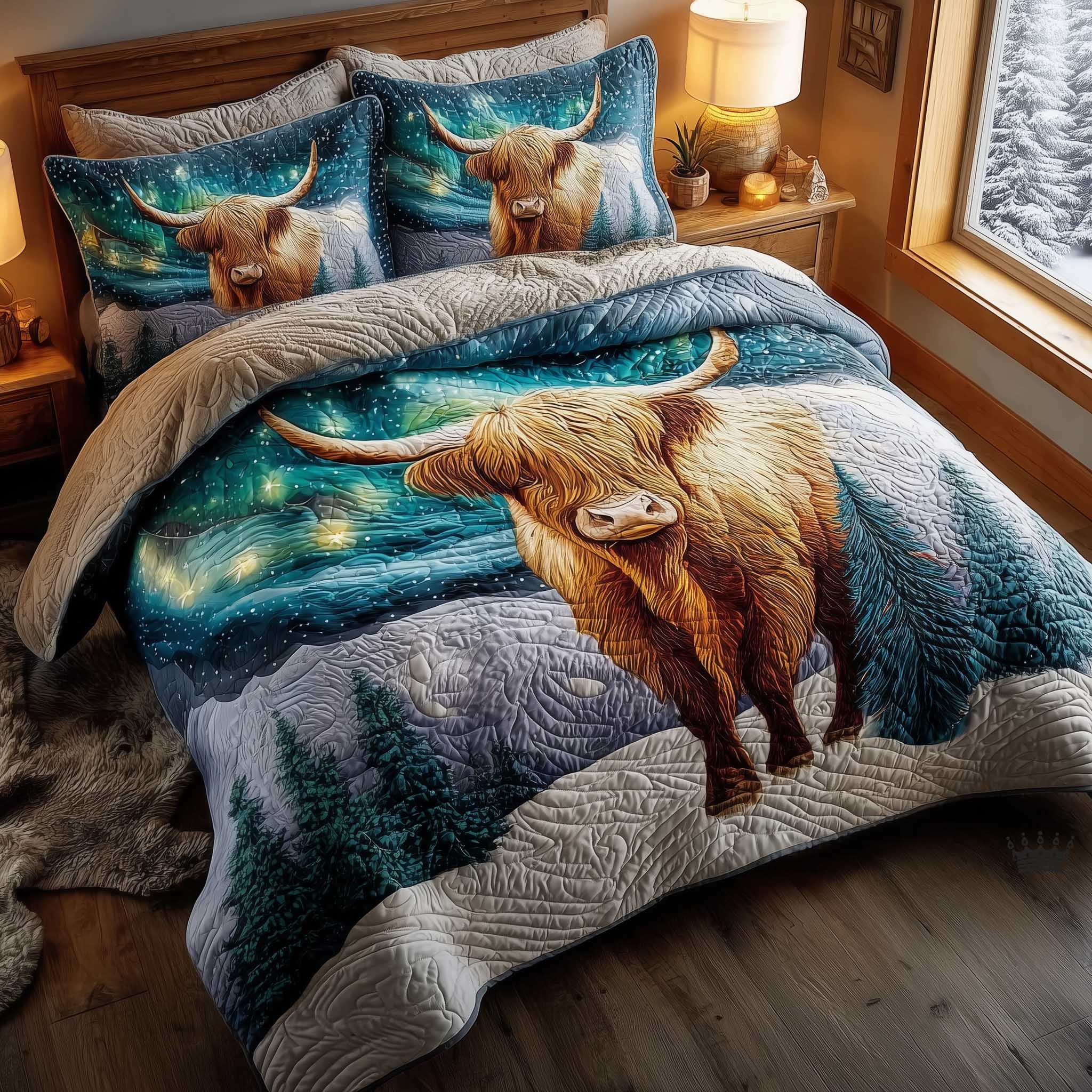 Celestial Lights Quilted Bedding Set Holiday Room Decor Birthday Gift For Sister - Tradiviet