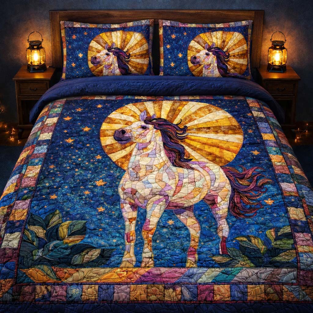Celestial Moon Horse Quilted Bedding Set Bohemian Bedroom Furniture Gifts For The Horse Lover Woman - Tradiviet