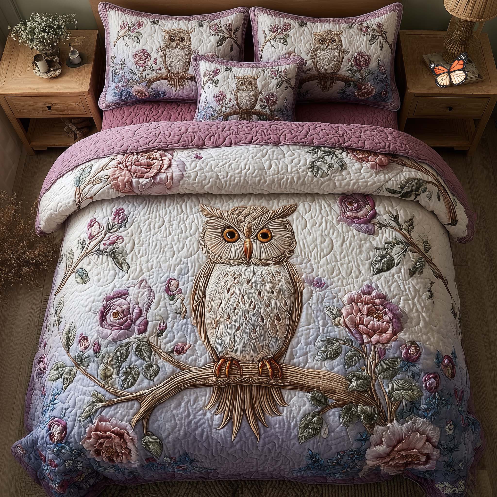 Celestial Owl Quilted Bedding Set Bed Room Decoration Gift For Owl Lover - Tradiviet