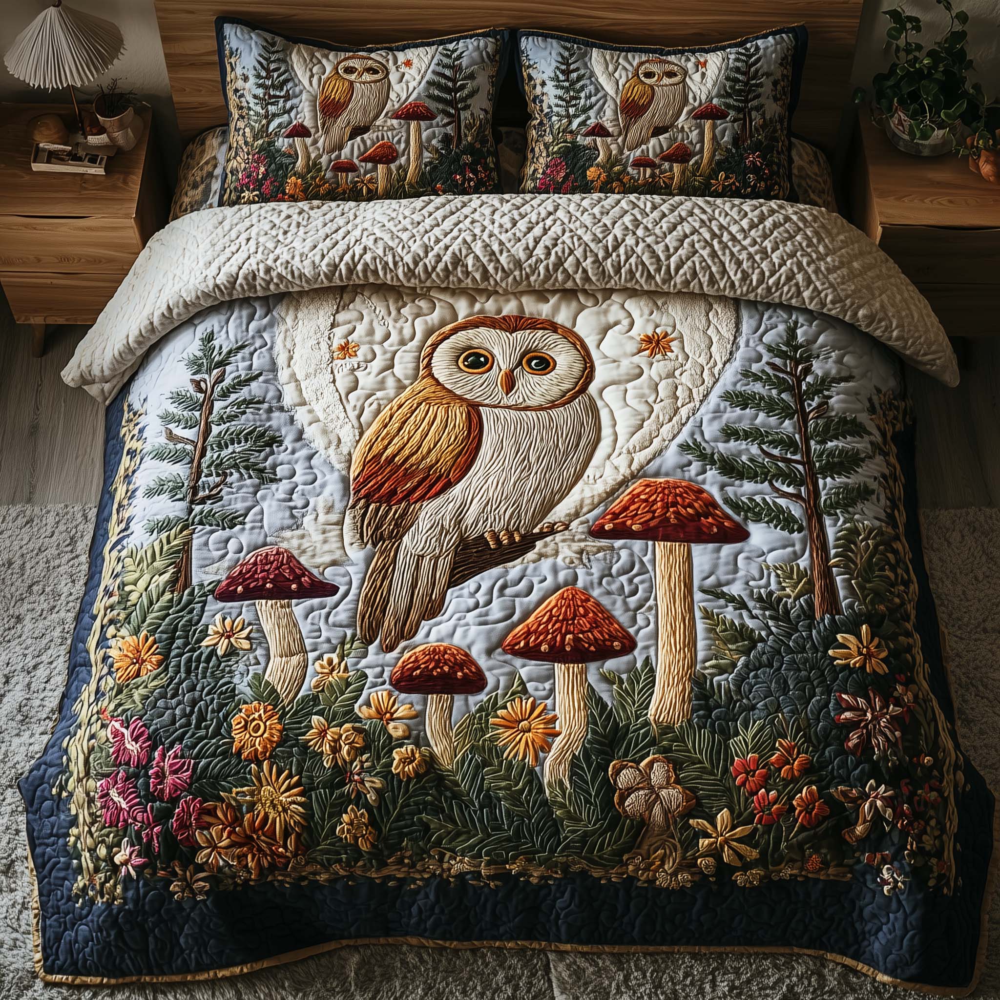 Celestial Owl Quilted Bedding Set Holiday Decorations Owl Gifts For Men - Tradiviet