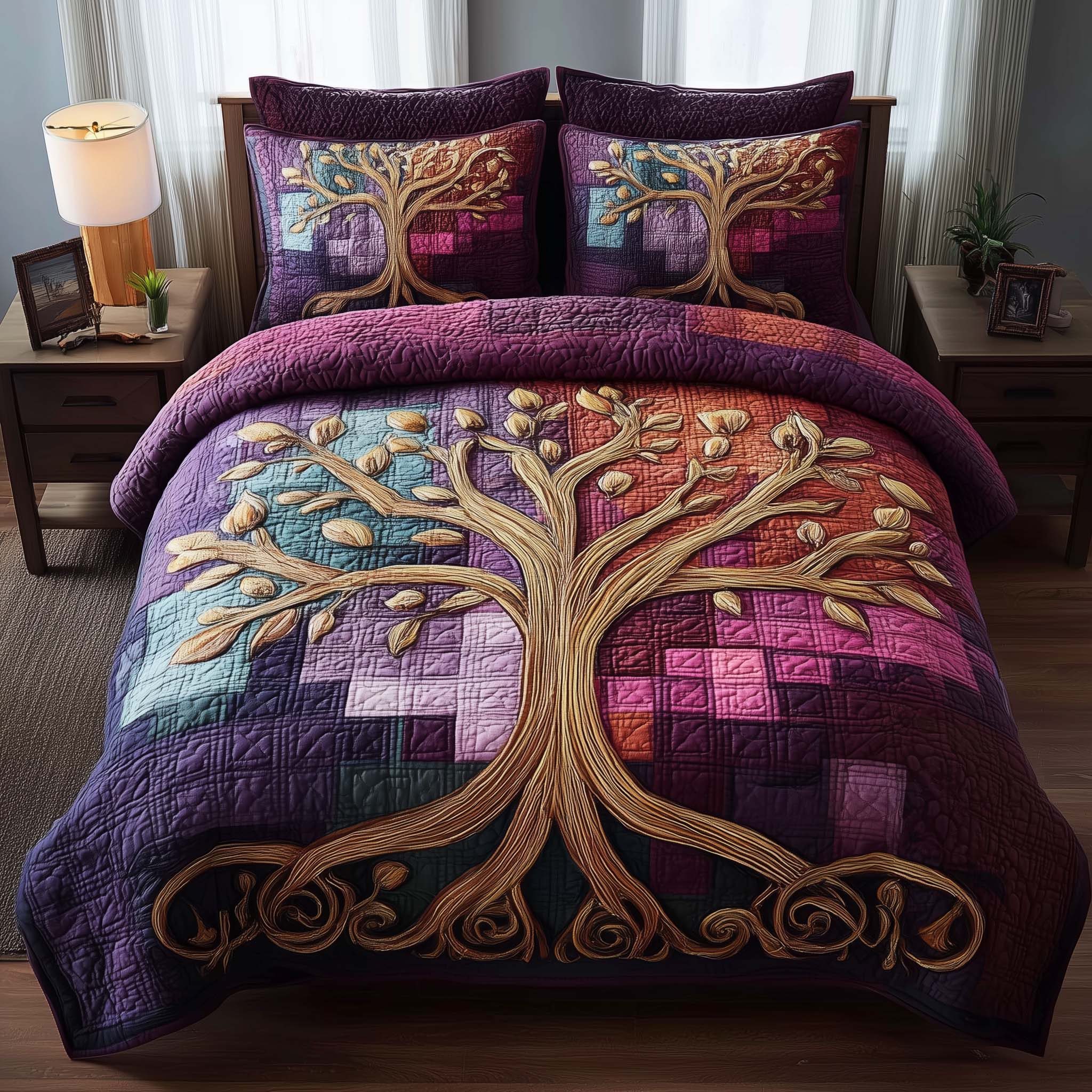 Celestial Tree Quilted Bedding Set Bedroom Decorations Gift For Celestial Tree Lovers - Tradiviet