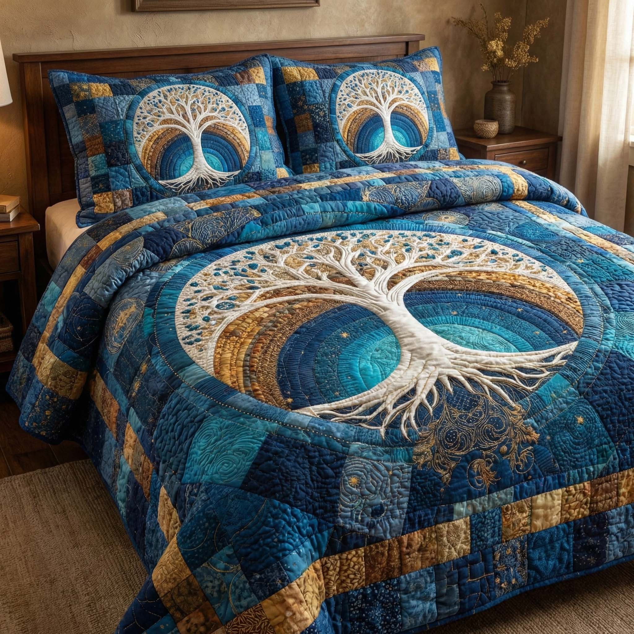 Celestial Tree Quilted Bedding Set Holiday Home Decor Celestial Tree Gift - Tradiviet