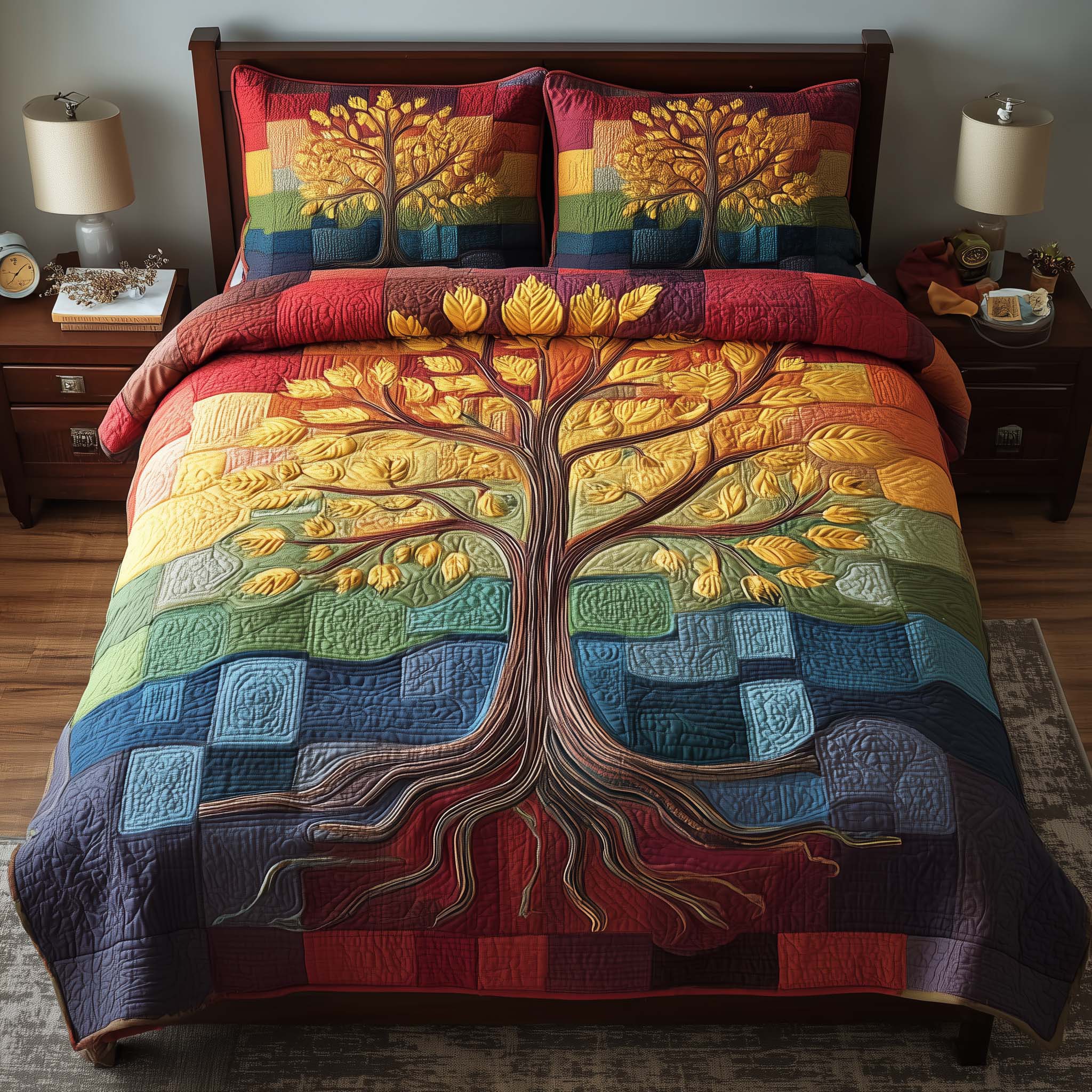 Celestial Tree Quilted Bedding Set Mens Bedroom Decor Unique Celestial Tree Gift - Tradiviet